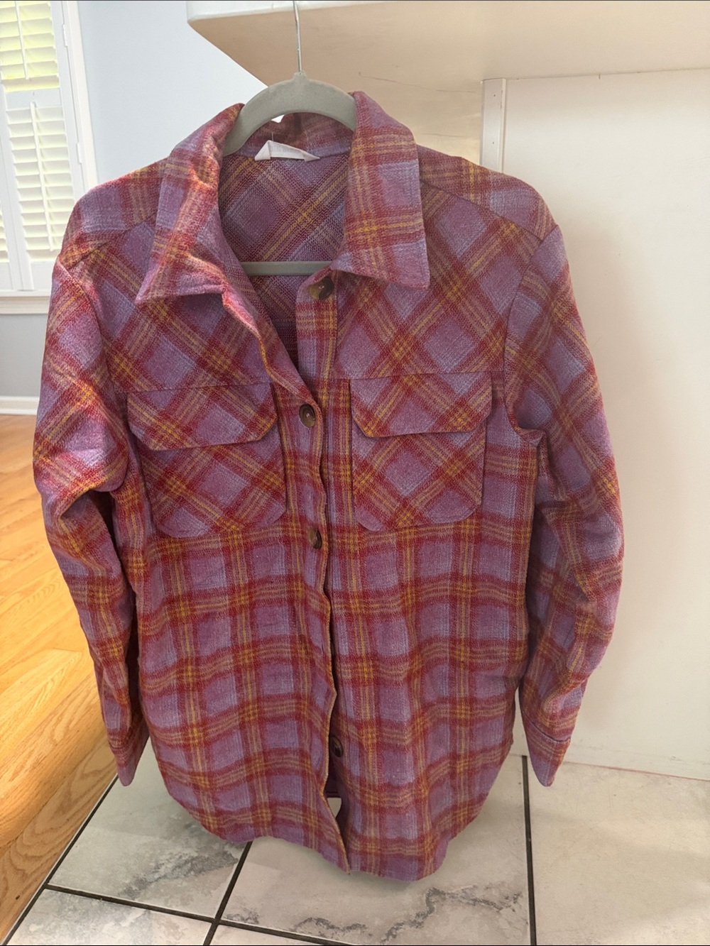 Steve Madden Plaid Shacket in Purple and Red